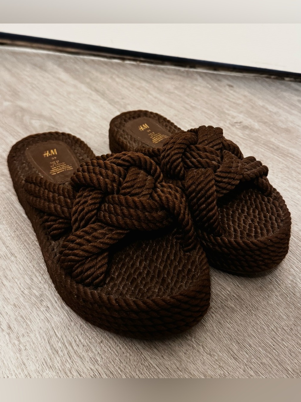 H&M Dark Brown Knotted Rope Slide Mules